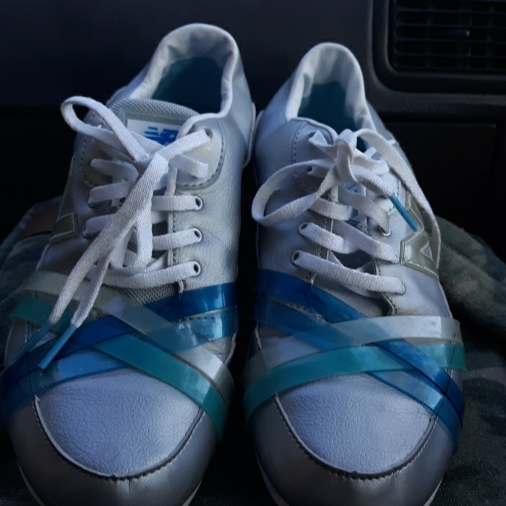 Blue and white new balances